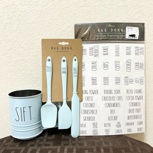NWT Rae Dunn 180 Organizing Labels and SIFT flour sifter cup and spatula set